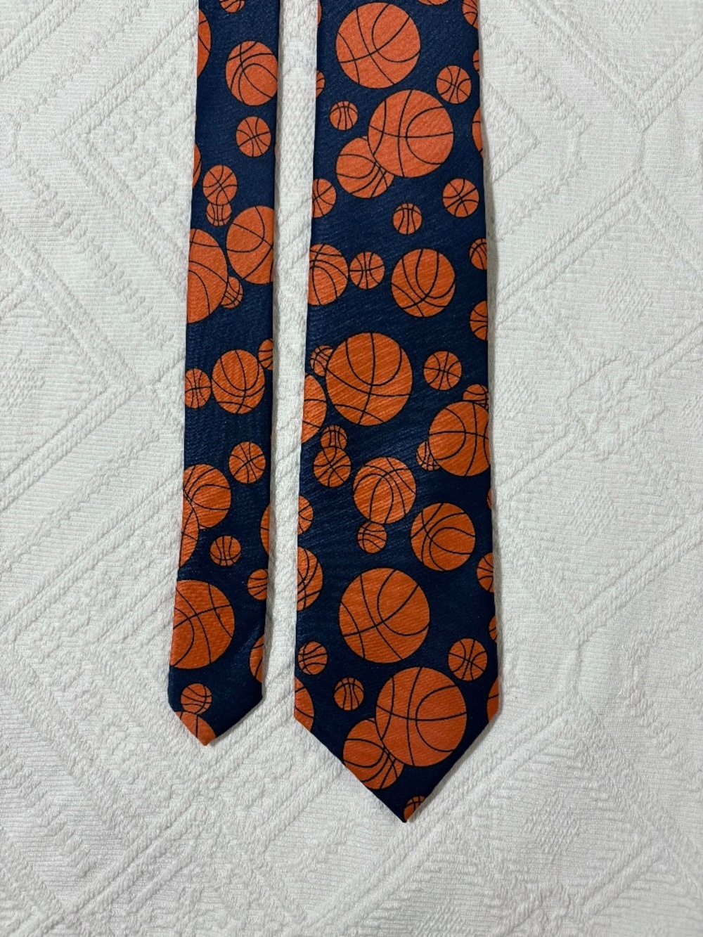 Parquet Mens Basketball Tie Navy Blue Orange Novelty Sports Necktie